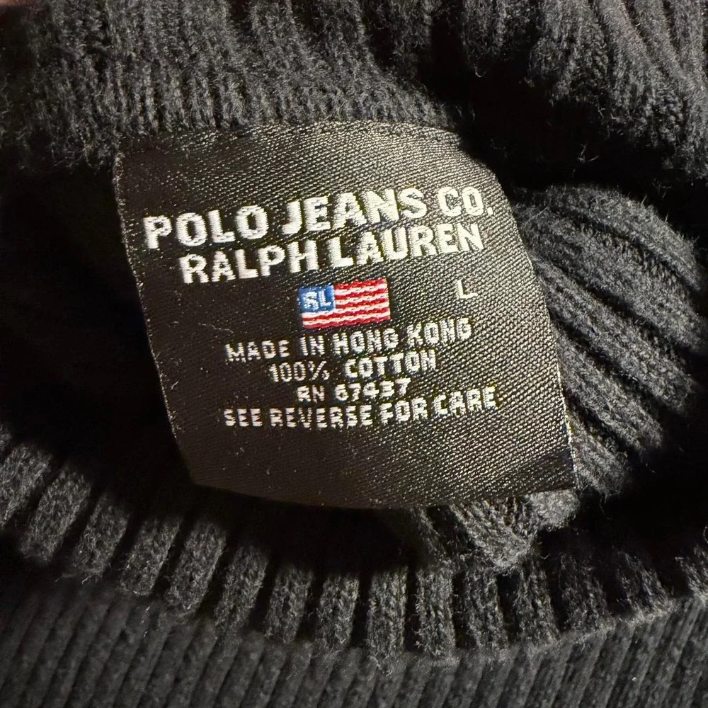 Polo Ralph Lauren Jeans Co Mens Vintage 90s Black Ribbed Turtleneck Sweater L